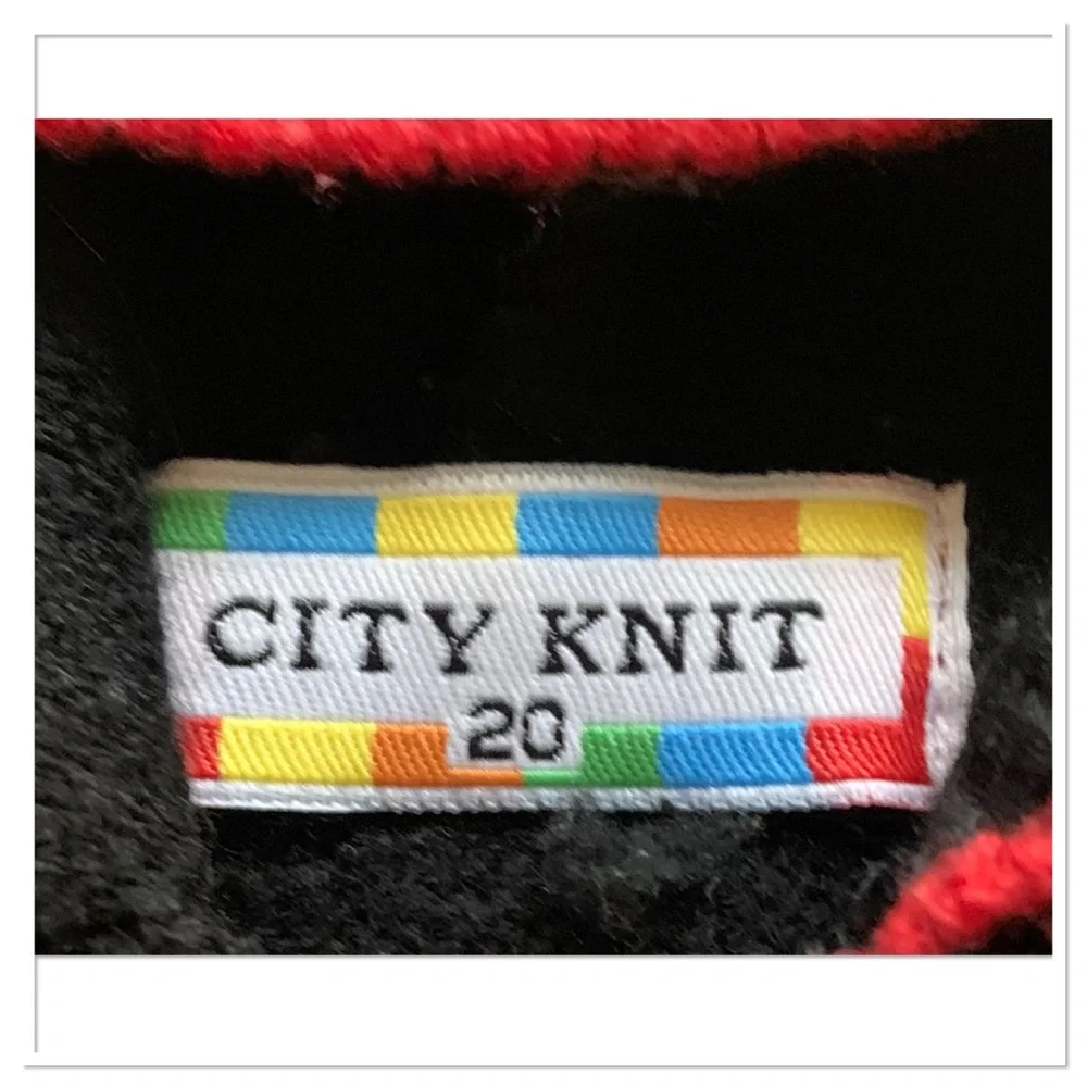 City Knit Ralph Lauren Fair Aisle Hooded Sweater Black Red Size 20 US 3